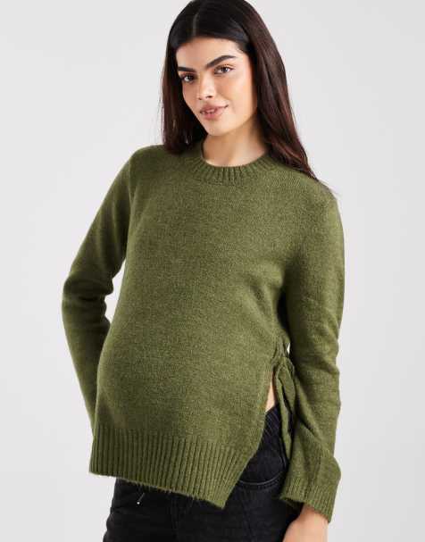 Mamalicious Maternity – Ciemnozielony dzianinowy sweter z wiązaniem z boku - view 1