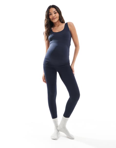 Mamalicious Maternity - Co-ord set van naadloos hemdje en legging in saffier marineblauw - view 1
