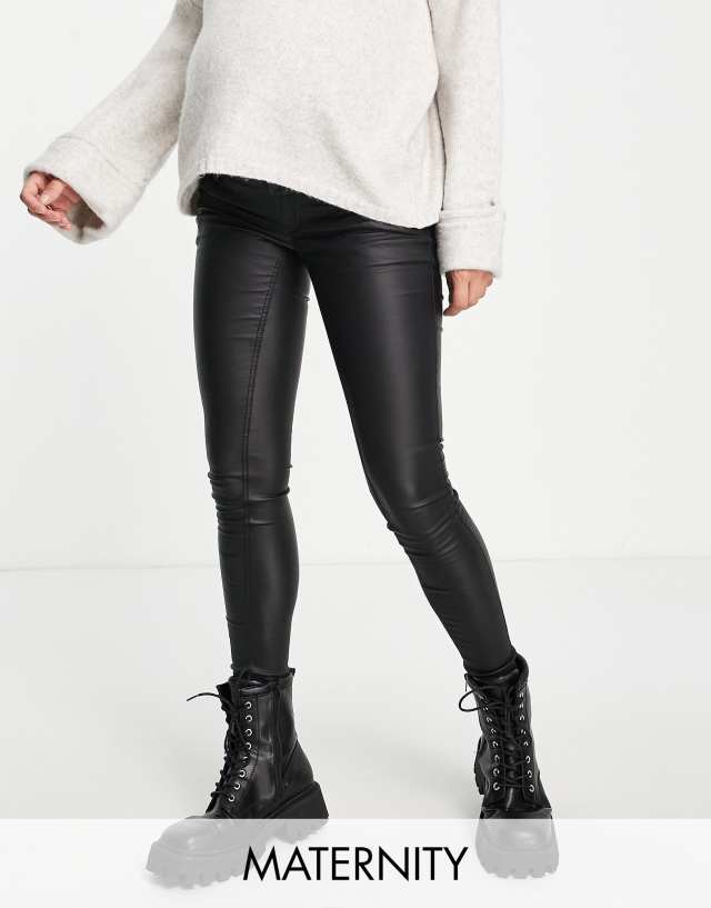 Mama.licious - Mamalicious Maternity coated skinny jeans in black