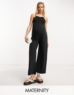 Mamalicious Maternity wide leg Jumpsuit in black - ASOS Price Checker