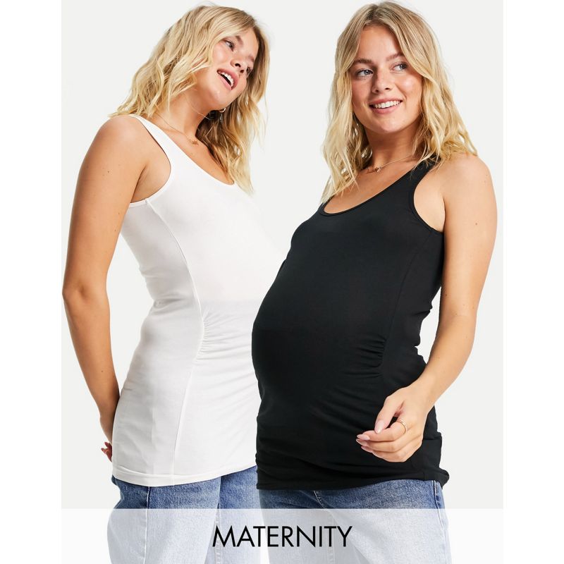 Donna Confezioni multipack Mamalicious Maternity - Confezione da 2 canotte basic in misto cotone organico nero e bianco