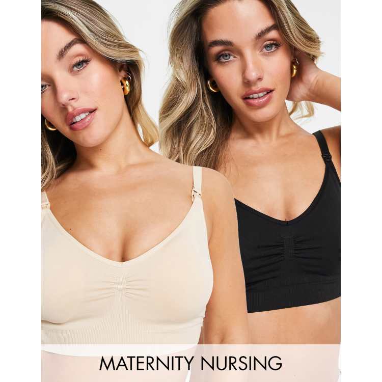 Asos Donna Abbigliamento Intimo Reggiseni Da allattamento Mamalicious Maternity Confezione da 2 reggiseni per lallattamento in nero e beige 
