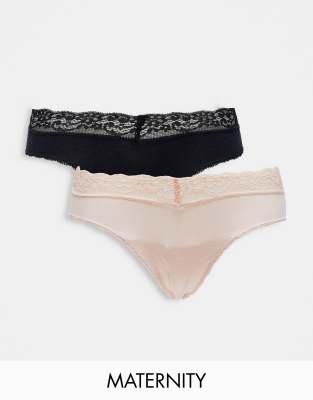 Mamalicious Maternity lace trim briefs 2 pack in black and beige - ASOS Price Checker