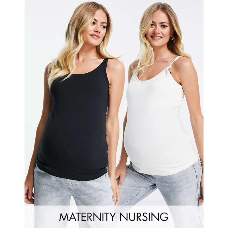Pqv5h  Mamalicious Maternity - Confezione da due top canottiera per l'allattamento, colore nero e bianco