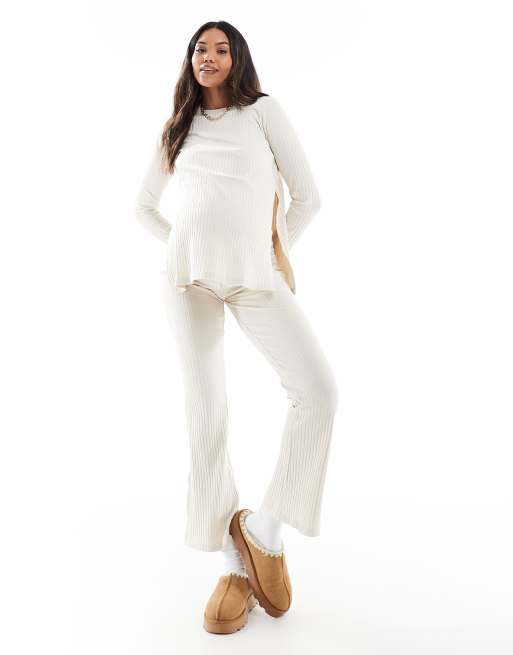 Mamalicious Maternity - Coordinato color panna a coste con top e pantaloni a zampa