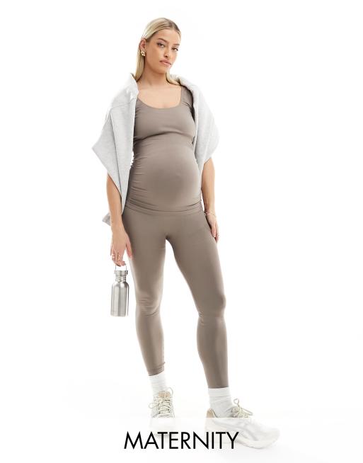 Mamalicious Maternity - Coordinato con canotta e leggings color tortora senza cuciture