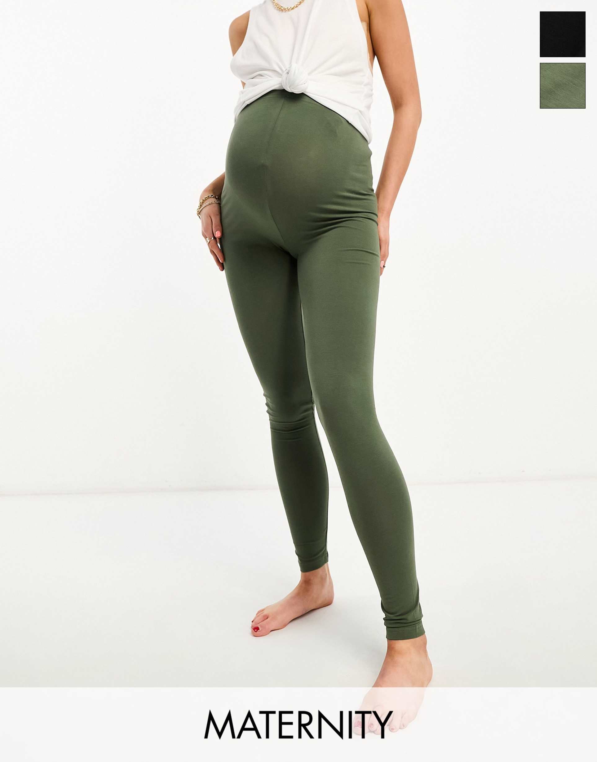mamalicious maternity cotton 2 pack legging in black and khaki