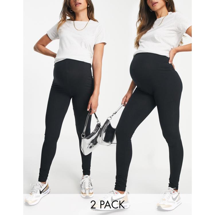 Mamalicious Maternity cotton 2 pack legging in black - BLACK | ASOS