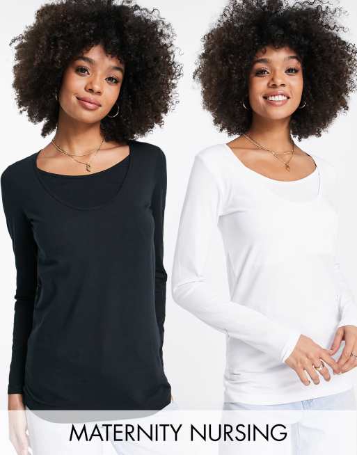 Mamalicious Maternity cotton blend long sleeve t-shirt 2 pack with nursing  function - MULTI