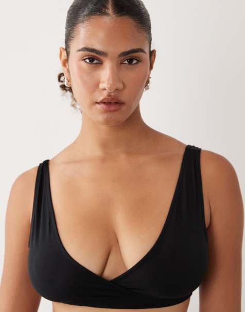 Mamalicious Maternity cotton blend wrap detail nursing function bra in black - view 1
