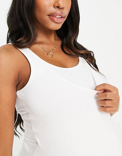2 Pack Mamalicious Maternity Loose Fit Tank Top Vest Organic Cotton Blue White 