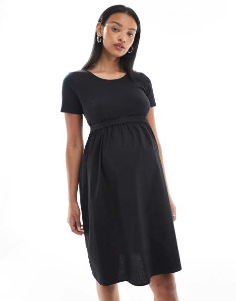 Mamalicious Maternity cotton poplin skirt mini dress in black - view 1