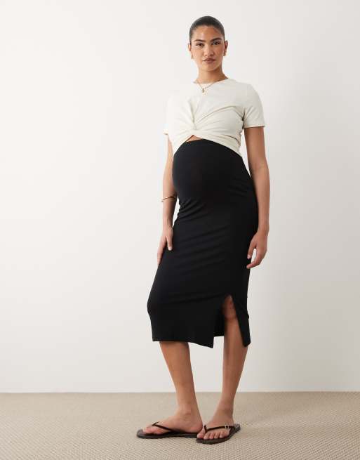 Mamalicious Maternity - Cremehvid T-shirt med knudedetalje over maven, 2 af 4
