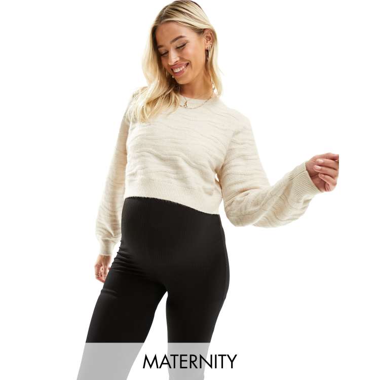 Mamalicious maternity cropped crew neck jumper in cream | ASOS