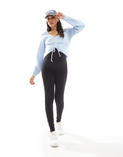 Mamalicious Maternity cropped ruched jumper in baby blue, 4 of 4