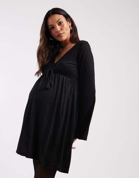 Mamalicious Maternity – Czarna kopertowa sukienka z miękkiego dżerseju z funkcją karmienia piersią - view 1