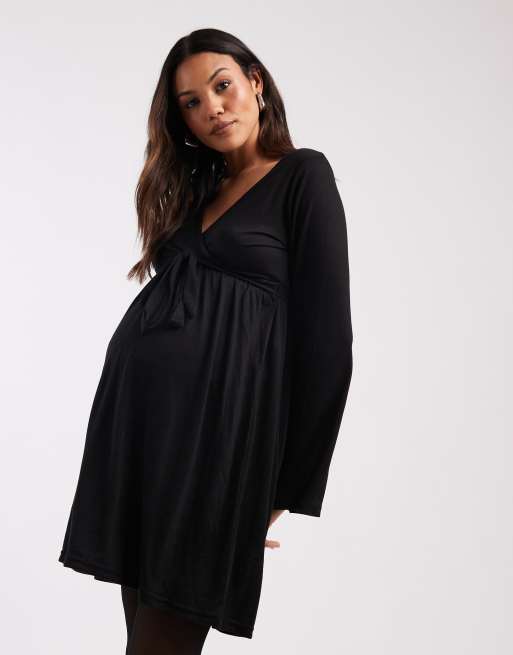 Mamalicious Maternity – Czarna kopertowa sukienka z miękkiego dżerseju z funkcją karmienia piersią