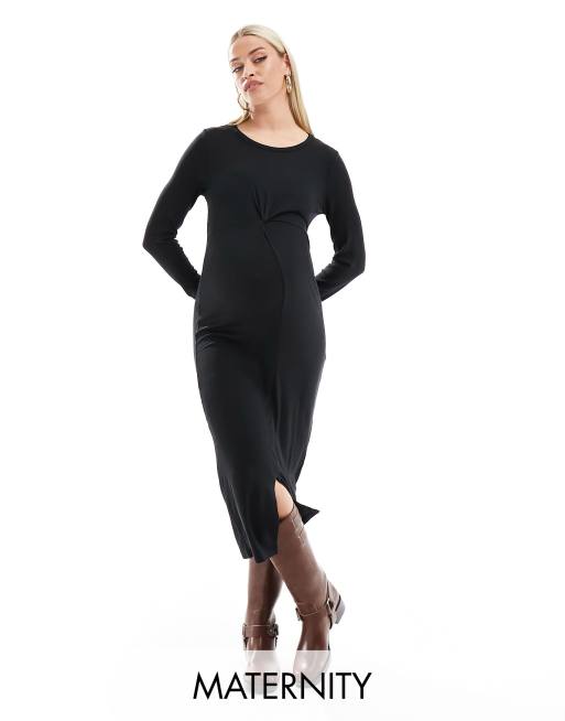Mamalicious Maternity – Czarna sukienka midi z długimi rękawami
