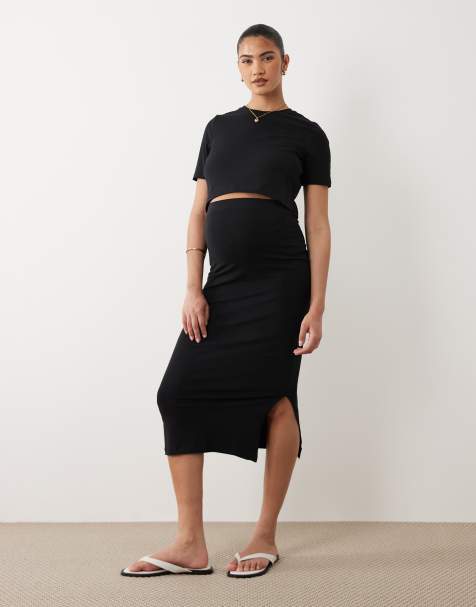 Mamalicious Maternity – Czarny zestaw z dżerseju: krótki T-shirt i spódnica midi - view 1