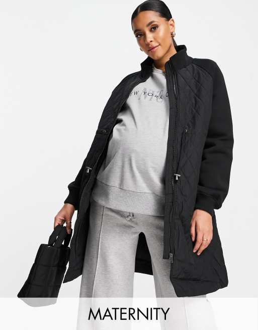Mamalicious Maternity - Doorgestikte jas met trekkoord in de zoom en opstaande boord in zwart - BLACK