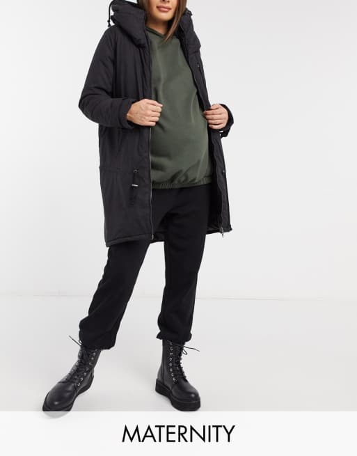 Mamalicious Maternity Doudoune A Capuche Et Compartiment Porte Bebe A Fermeture Eclair Noir Asos