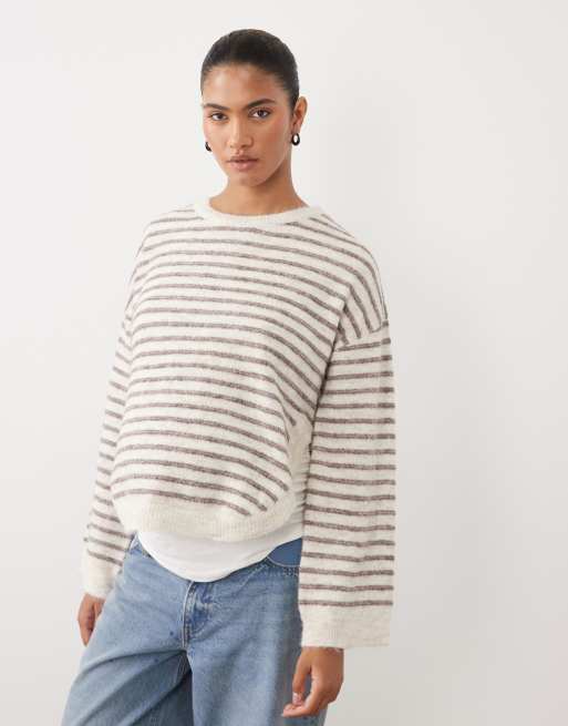 Mamalicious Maternity dzianinowy sweter 2 w kremowe paski, 2 z 4