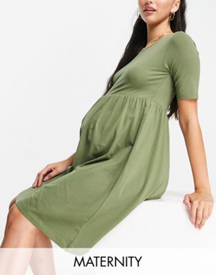 Mamalicious Maternity exclusive cotton smock t-shirt dress in sage green - MGREEN
