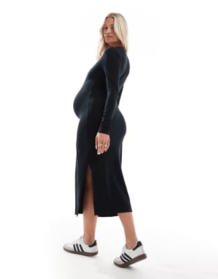 Mamalicious Maternity - Figurbetontes Jersey-Midikleid in Schwarz