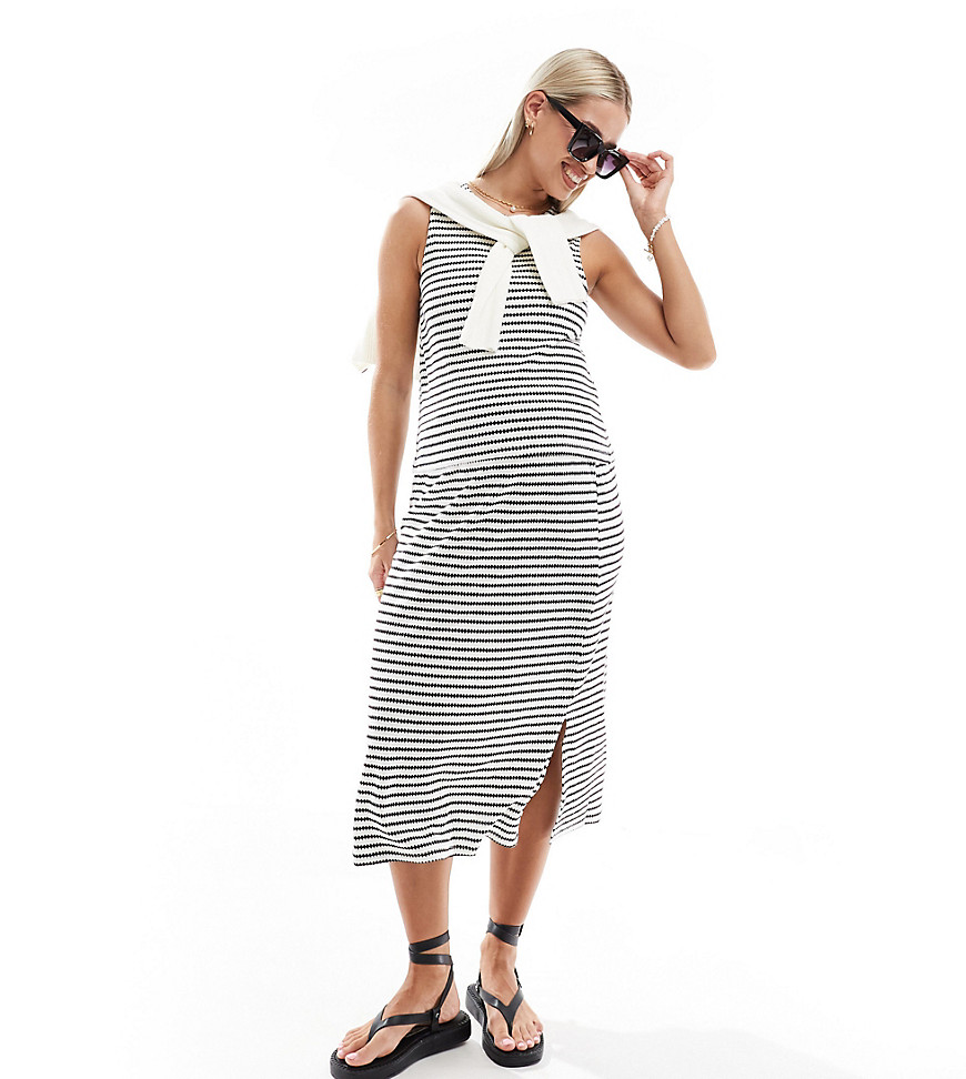Mamalicious Maternity fine knit midi skirt in mono stripe - part of a set-White