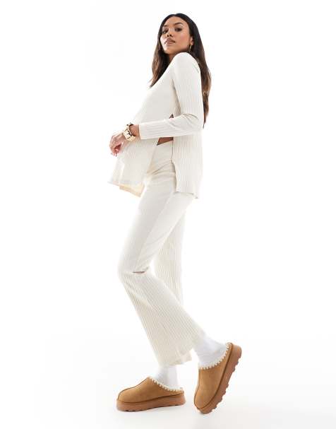 Mamalicious Maternity - Flare-broek van geribbelde jersey in crème, deel van co-ord set - view 1