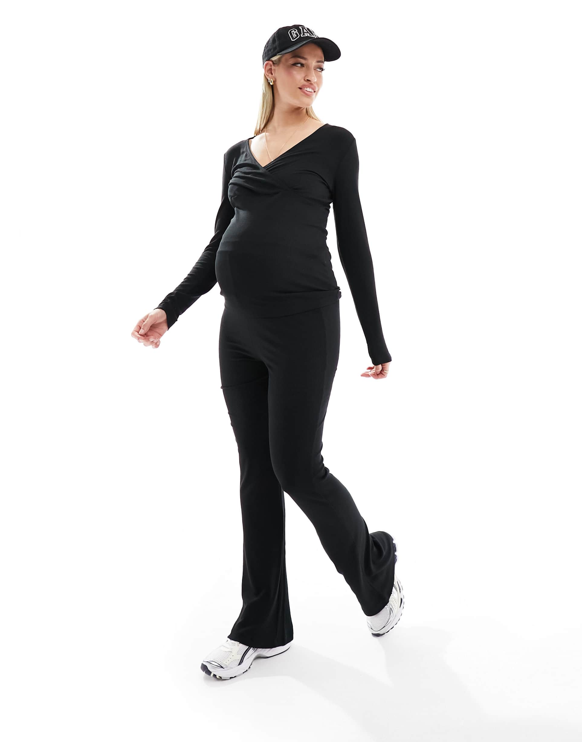 mamalicious maternity flared over the bump jersey pants in black - part of a set