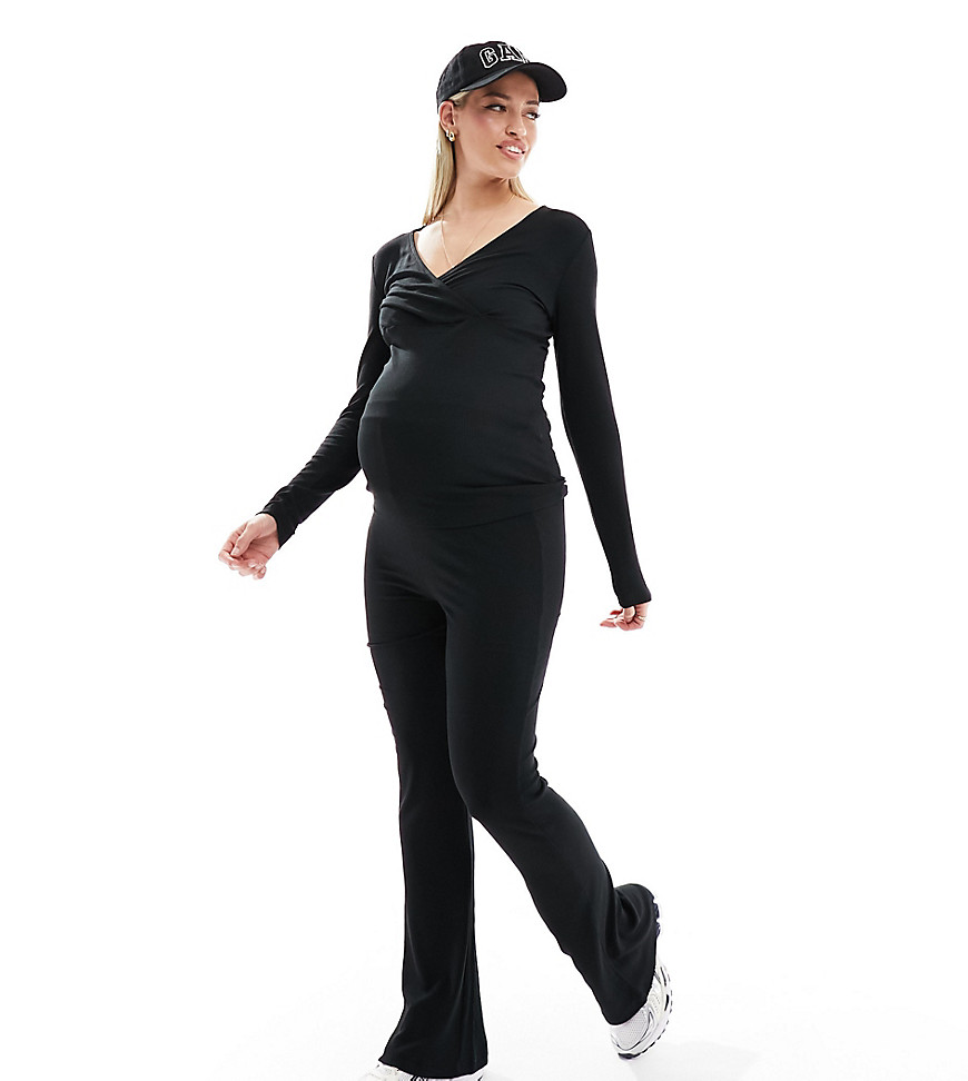 Mamalicious Maternity flared over the bump jersey trouser co-ord in black