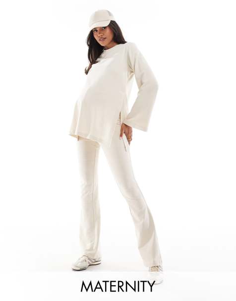 Mamalicious Maternity flared sweat pants in cream (part of a set) - view 1