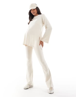 Mama.licious Mamalicious Maternity flared sweat trouser co-ord in cream-White