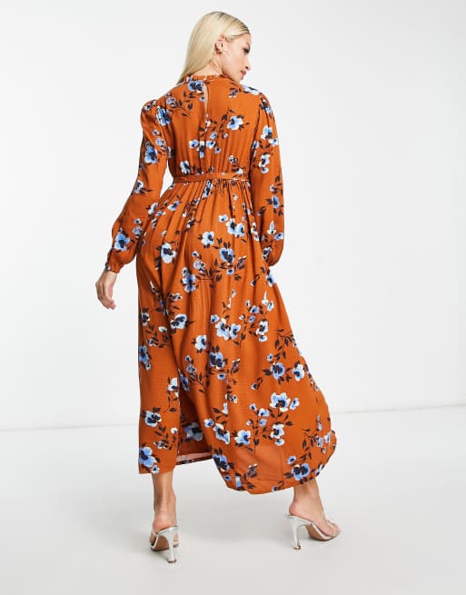 Burnt orange floral maxi on sale dress