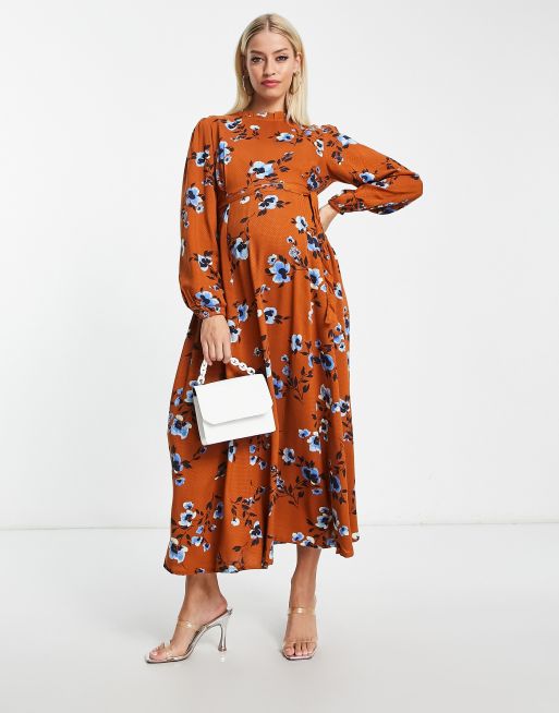 Burnt orange 2025 floral maxi dress