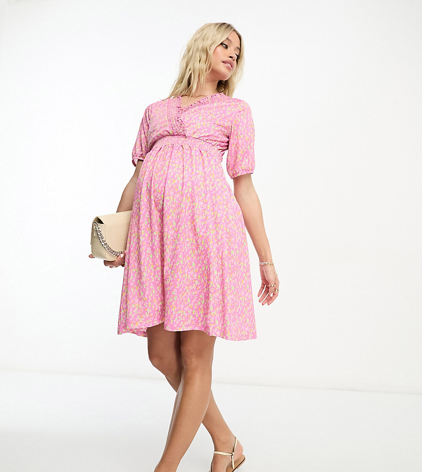 Mamalicious Maternity floral mini dress in pink
