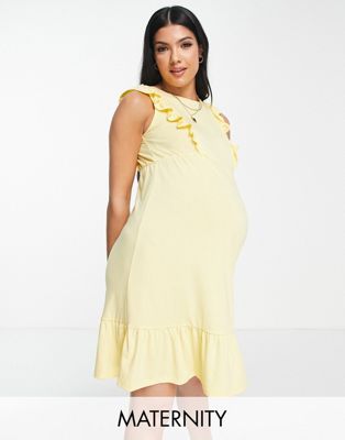 Mamalicious Maternity frill detail mini dress in yellow