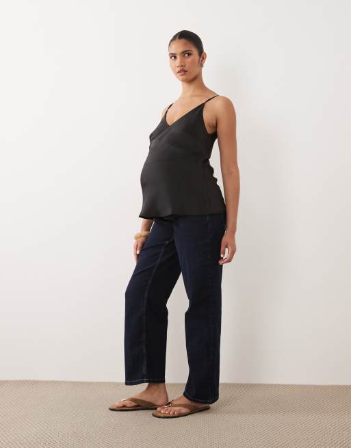 Mamalicious Maternity Fuji over the bump wide leg jeans in dark blue denim, 2 of 5