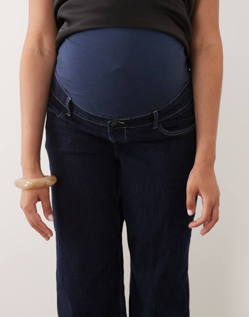 Mamalicious Maternity Fuji over the bump wide leg jeans in dark blue denim, 4 of 5