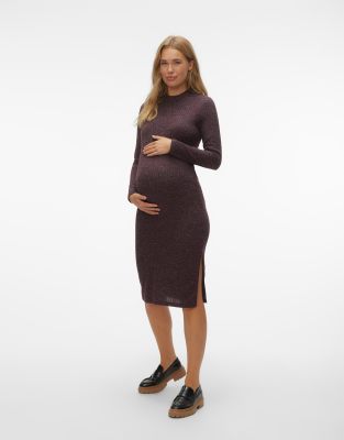 Mama.licious Maternity - Geripptes Midi-Strickkleid in Burgunderrot