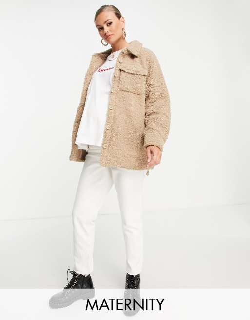 Mamalicious Maternity - Giacca in pile borg allacciata in vita color cammello - TAN