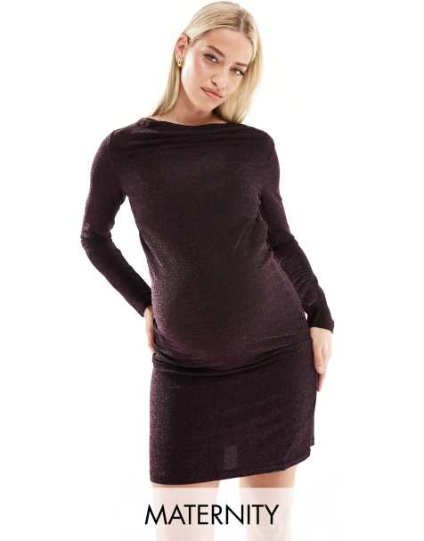 Mamalicious Maternity glitter midi dress in black - view 1