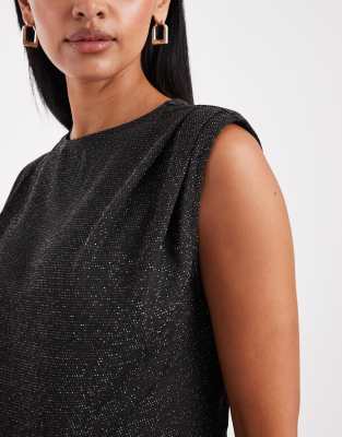 Mama.licious Mamalicious Maternity Glitter Slash Neck Sleeveless Midi Dress In Black