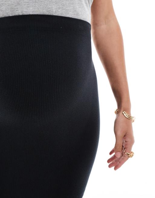 Mamalicious Maternity - Gonna lunga a coste elasticizzata morbida nera con spacco laterale, 5 di 5