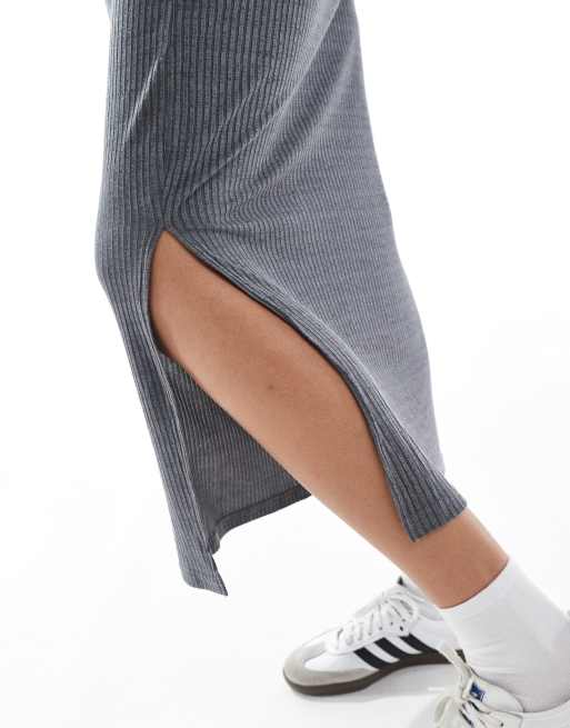 Mamalicious – Maternity – Gråmelerad, ribbad kjol i jersey, del av set, 4 av 5