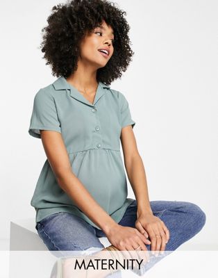 Mamalicious Maternity half button peplum shirt in light green