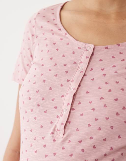 Mamalicious Maternity heart print nightdress with nursing function in pink, 3 of 4