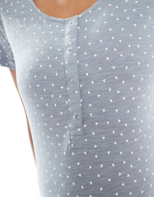 Mamalicious Maternity heart print nightdress with nursing function in soft grey, 3 of 4