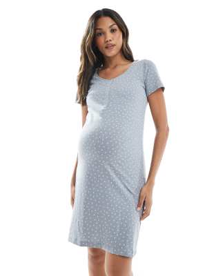 Mama.licious Mamalicious Maternity Heart Print Nightgown With Nursing Function In Gray